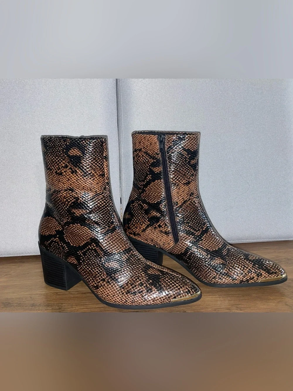 ASOS Snake Skin Print Chelsea Zip Boot w/ Gold Toe Accent